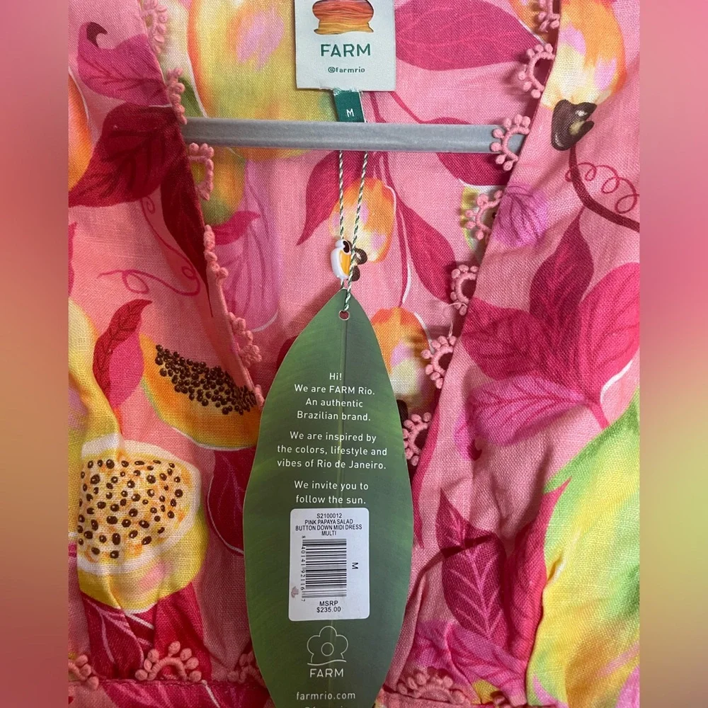 NWT FARM Rio Pink Linen Dress with Fruit Motif - Picture 3 of 8
